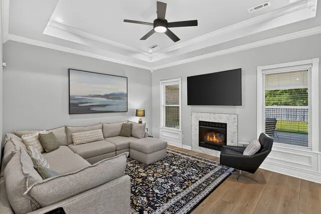 Living room, fire lit